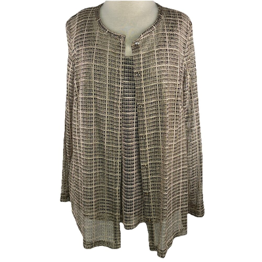 JS Collection Size 1X 2 Pc Metallic Gold Black Faux Diamond Button Top Tank Top